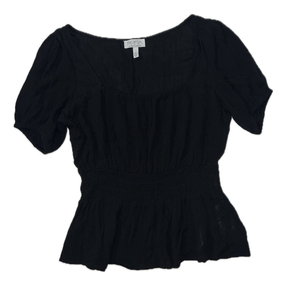 Sofia Vergara Short Sleeve Square Neck Smocked Waist Top